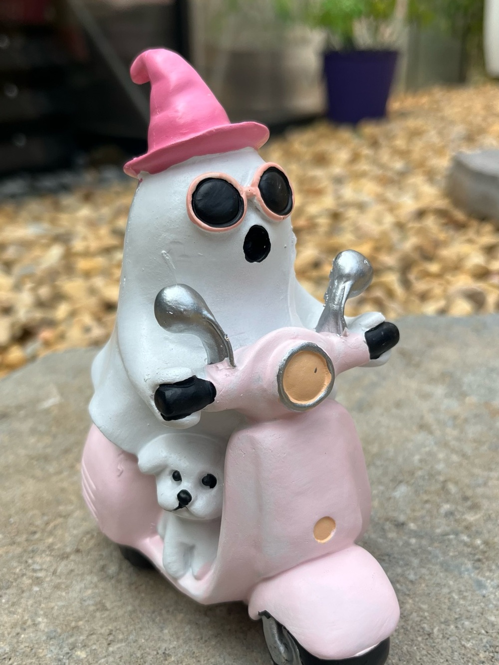 Pink Ghost on Scooter Figurine